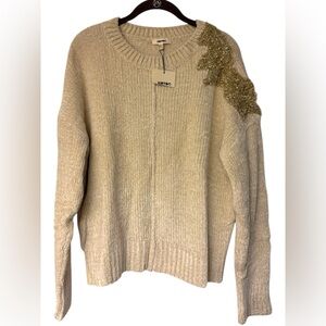 Women's Cream Sweater with Gold Accent